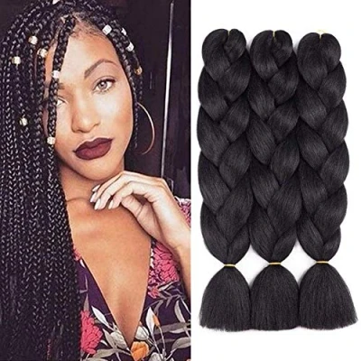 Image of FANWYFYU Braiding Hair Kanekalon, 3Pack/Lot Ombre Extensions High Temperature Synthetic 24inch Pre Stretched (black)