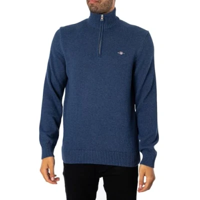 Image of GANT Men&#039;s Casual Cotton Halfzip Sweater, Dark Denim Blue Melange, M