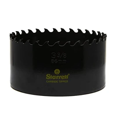 Image of Starrett Tungsten Carbide Tipped Hole Saw CT338 Deep Cut Holesaw Cutter For Wood Suspended Flooring Reinforced Concrete &amp; Fibreglass 86MM