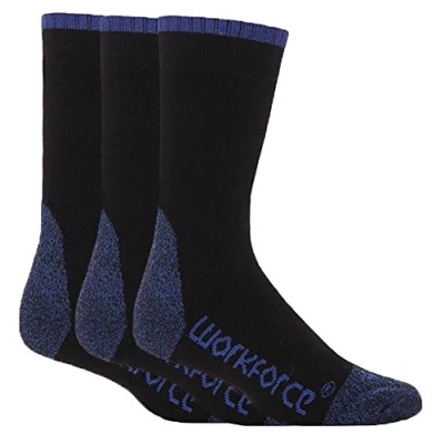 Image of Workforce 3 Pairs Mens Thick Black or Navy Heavy Duty Reinforced Heel and Toe Breathable Work Socks for Steel Boots (3 Pack, WFH4661BLK)