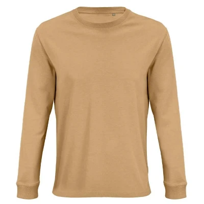 Image of SOLS Unisex Adult Pioneer Organic Cotton Long Sleeved T Shirt (Dark Beige) Size Medium
