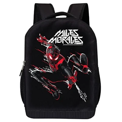 Image of Marvel Comics Spiderman Backpack Into The Spider Verse Black Knapsack 16 inch Mesh Padded Bag, Miles Morales, One Size, Spiderverse