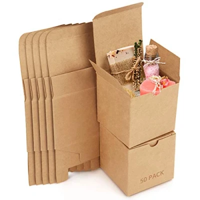 Image of Belle Vous Brown Kraft Gift Boxes (50 Pack) Box Measures 7.5 x 7.5cm (3 3 inches) Easy Assemble Square Presentation Favour Present Parties, Birthdays, Weddings, Holidays