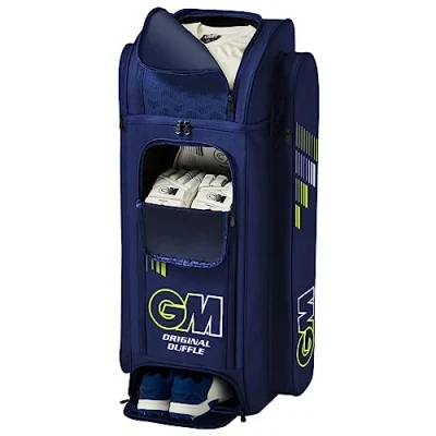 Image of Gunn &amp; Moore GM Cricket Duffle Duffel Bag Original Prima Two Full Length Bat Pockets Adjustable Straps Shoe Tunnel Tough 600 Denier Polyester Large 109 Litres Blue