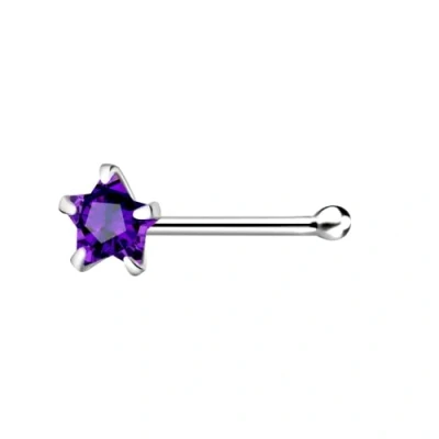 Image of The Goldmine 925 Sterling Silver Nose Stud with 3mm CZ Star, short Ball Shape End Pin(Amethyst)