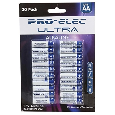 Image of PRO ELEC PSG91245 Ultra Alkaline AA Batteries 20 Pack