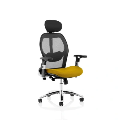 Image of Sanderson II Upholstered Seat Only Senna Yellow Mesh Back Chair