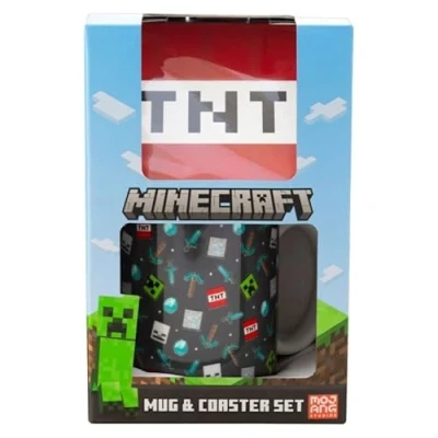Image of Minecraft Mug and Coaster Set Hot &amp; Cold Drinks Home Or Office Gift for Adult Kids Unisex Cup Holder 312ML Multi