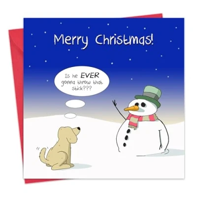 Image of Twizler Merry Christmas Card with Dog &amp; Stick Funny Happy Xmas Womens Female Mens