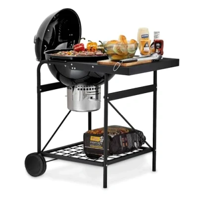 Image of Tower T978572 Kettle Grill with Built in Side Table, Removable Lid, Storage Holder, Airflow Vent, Black