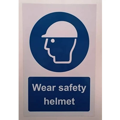 Image of Wear Safety helmet sign Self adhesive sticker 200mm x 150mm