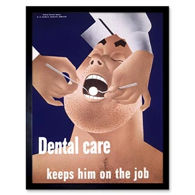 Image of Wee Blue Coo Health Dentist Teeth Wartime USA Vintage Advertising Retro Art Print Framed Poster Wall Decor 12X16 Inch