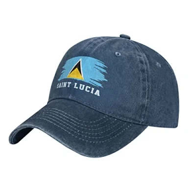 Image of PELNYC Navy Cool Saint Lucia Flag Fans Baseball Cap Patriotic Men Vintage Cotton Washed Denim Unisex Hats