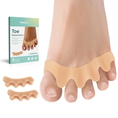 Image of Welnove Toe Spacers 8 Pack Silicone to Correct your Toes Aloe Vera Infused Straighteners for Bunion, Hammertoe Stretchers Yoga Practice (Beige)
