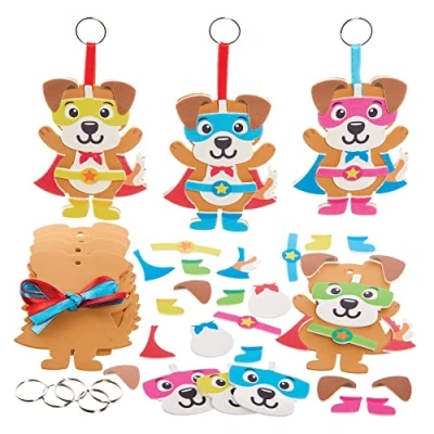 Image of Baker Ross FX731 Star Hero Dogs Mix and Match Keyring Kits Pack of 8, Foam Craft for Kids