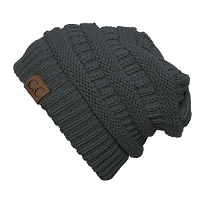 Image of C.C Women&#039;s Thick Soft Knit Beanie Cap Hat, Dark Melange Grey, One Size