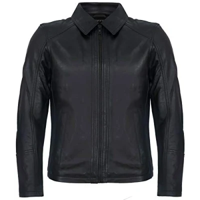 Image of Men&#039;s Smart Classic Black Leather Harrington Biker Jacket S