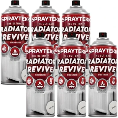 Image of SPRAYTEKK Radiator Spray Paint Heat Resistant up to 170C All in One Primer, Undercoat &amp; Topcoat Fast Drying, Anti Rust For Radiators, Pipes, Boilers Hot Water Tanks (Satin White, 6)