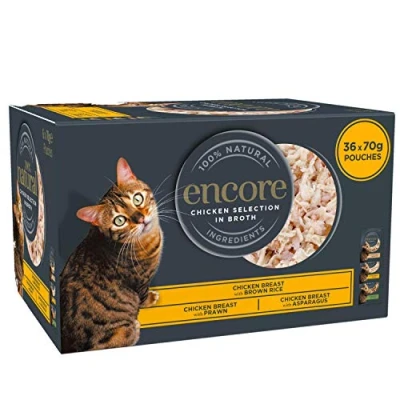 Image of Encore 100% Natural Wet Cat Food, Pouch Multipack Chicken Selection in Broth 70 g, (Pack of 36 Pouches)