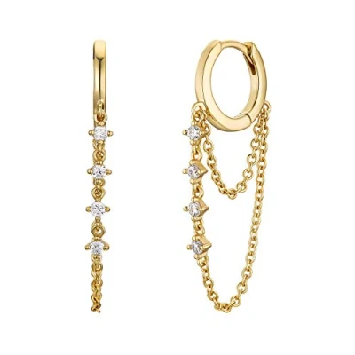 Image of NOELANI hoops 925 sterling silver ladies earrings, with cubic zirconia synth, 1.2 cm, gold, Comes in jewelry gift box, 2031570
