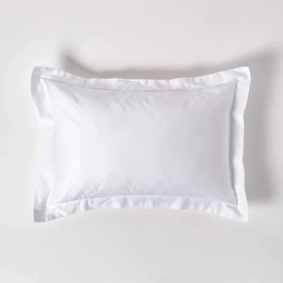 Image of HOMESCAPES White Organic Cotton Oxford Pillowcase Standard Size 400TC 600 Thread Count Equivalent Housewife Pillow Case Pack of 4