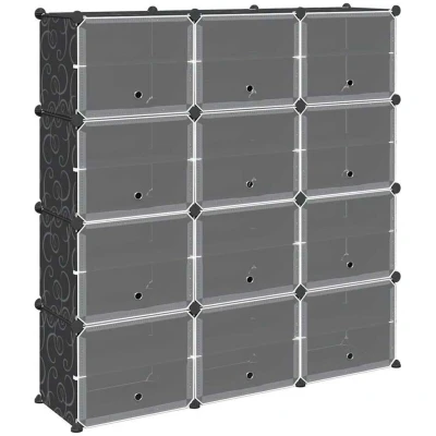 Image of vidaXL Storage Cube Organiser with 12 Cubes and Doors Black PP