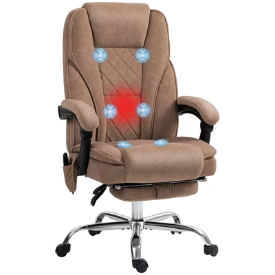 Image of Vinsetto Massage Office Chair with 6 Point and Heat, Desk Footrest, Reclining Backrest, Swivel Wheels, Adjustable Height, Brown