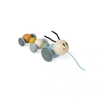 Image of Janod Wooden Pull Along Caterpillar Sweet Cocoon Collection Early Learning and Years Toy, Water Based Paint Toy Develops Walking from 1 Year, J04420