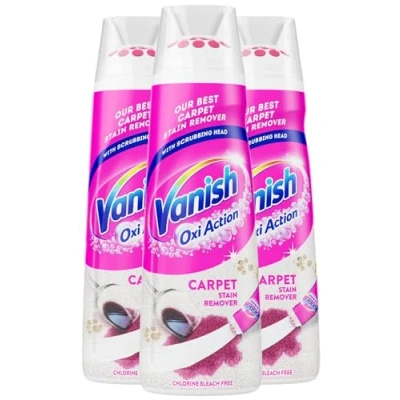 Image of Vanish New Oxi Action Carpet Stain Remover, 195ml, Gold Serum with Scrubbing Head, Chlorine Bleach Free Formula, Safe to Use on Carpets &amp; Upholstery, Pack of 3, 3 x 195ml