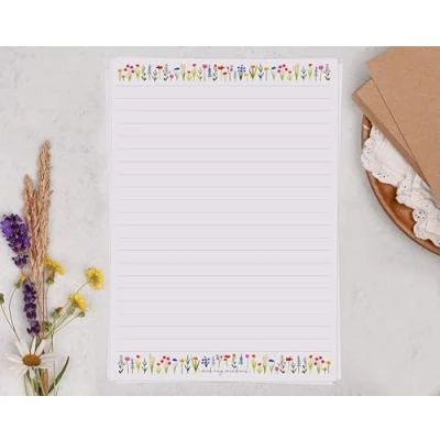 Image of Making Meadows A5 Lined Letter Writing Paper Set (20 Sheets &amp; 10 envelopes) Ditsy Flower, Floral Border Design On Penpal Stationery