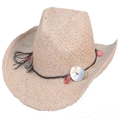 Image of Ladies Straw Shapeable Cowboy Hat With Shell Band One Size