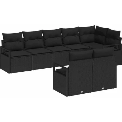 Image of vidaXL 8 Piece Garden Sofa Set with Cushions Black Poly Rattan