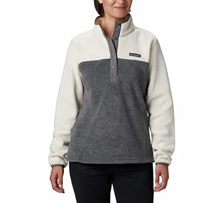 Image of Columbia Women&#039;s Benton Springs Half Snap Pullover Fleece Jacket, City Grey Heather, Chalk, S Petite