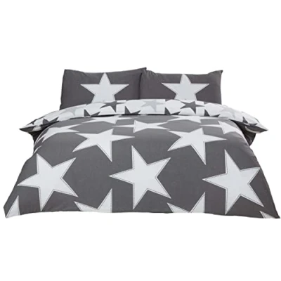 Image of Rapport Stars Reversible Duvet Cover Bed Set, Polycotton Grey, Single