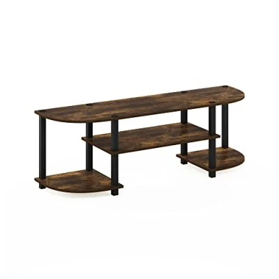 Image of Furinno Wide Entertainment Center, Stand, TV Unit, Engineered Wood, Amber Pine/Black, 29.5(D) x 59.9(W) 56.6(H) cm