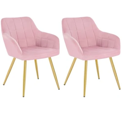Image of WOLTU Kitchen Dining Chairs Pink/Golden Set of 2 pcs Counter Lounge Living Room Velvet,Armchairs with Backrests and Metal Legs BH232rs