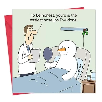 Image of Twizler Funny Christmas Card Snowman Nose Job Merry Humour Xmas Mens for Him Husband Son Dad Womens Her Wife Daughter Mum Happy Holidays