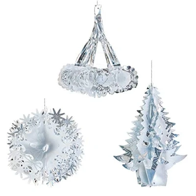 Image of Widdle Wonderland Silver/White Christmas 2 Tone Foil Ceiling Decorations Tree Ball Chandelier Set