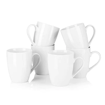 Image of MALACASA, Series Elisa, 6 Pieces Ivory White Porcelain 340ML Coffee Mug Cup