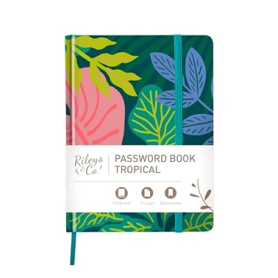 Image of Rileys &amp; Co. Tropical Paradise Password Organizer Alphabetical Tabs, Easy to Use Keeper, Ideal for Seniors, Secure Notebook Internet Logins, Websites, Usernames (20.3 x 15.2 cm)