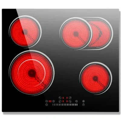 Image of Electric Hob 60cm, Nefaracy 4 Zone Ceramic with Slide Control, 6600W Built in Hob, Timer &amp; Safety Lock, 220V Hard Wire