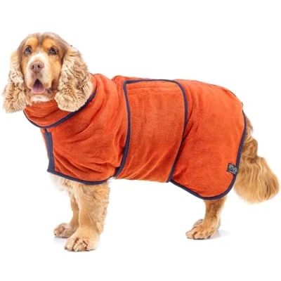 Image of Lucky Paws® UK Dog Drying Coat Double Layer Robe for Faster in Minutes, Super Absorbent Towel &amp; Ultra Soft Dressing Gown One Luxurious (XL, Amber)
