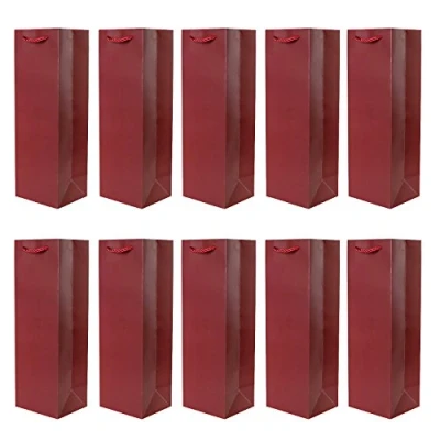 Image of Pack of 10 noble bottle gift bags dark red for wine sparkling and champagne 36 cm x 12 14.17&quot; 4.72&quot; 3.94&quot;