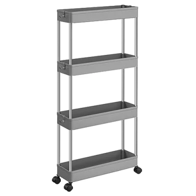 Image of SONGMICS 4 Tier Storage Trolley, Rolling Cart with Wheels, Space Saving Kitchen Trolley in Office Bathroom, 14.4 x 42 86 cm, Dove Grey KSC008G01