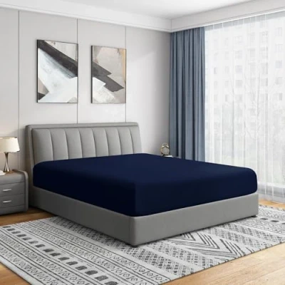 Image of Luxury Queen fitted sheet brushed microfiber, Navy Blue