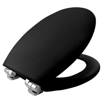 Image of BEMIS New York Ultra Fix Soft Close Toilet Seat. Wooden Seat with Water Based Paint for Easy Clean, Black Chrome Hinges, Universal &amp; Installation,