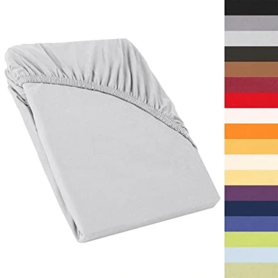 Image of CelinaTex Perla Box Spring Bed Water Topper Fitted Sheet 120 x 200 130 cm Silver Grey Jersey Mako Cotton 160 g/m²