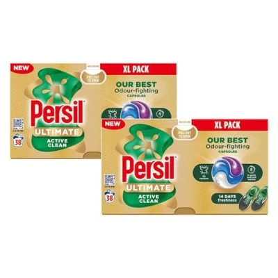Image of Persil XL Ultimate Washing Capsules Outstanding Stain Removal Even in Quick and Cold Washes Uplifting Comfort Fragrance Recyclable Plastic Free Packaging, 38 (Buy 2, Active Clean)