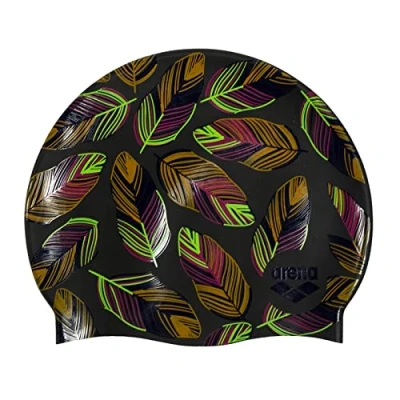 Image of arena Print 2 Unisex Silicone Swimming Cap for Adults, Training and Racing, 100% No Crease Falling Leaves