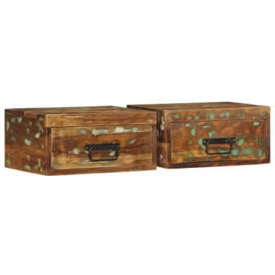 Image of vidaXL Wall Mounted Bedside Cabinets Reclaimed Wood, Multicolour, Retro Style, 40x30x19 cm
